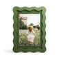 4x6 Picture Frame with Mat for 3.5x5, Wavy Edge Wooden Real Glass Photo Frame for Tabletop and Wall Hanging, Green, 1 Pack