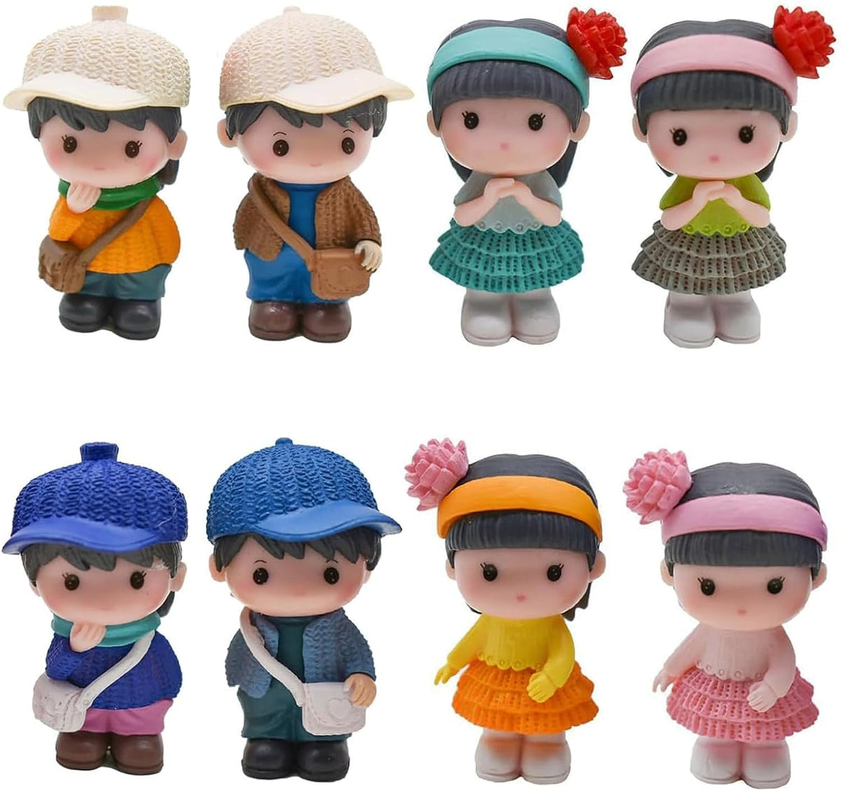 8Pcs Mini Resin Boy and Girl Figurines Dollhouse People Figures