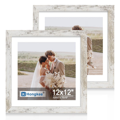 Hongkee 5x7 Picture Frame Set of 2, Real Glass and Wood Frame for Mat 4x6