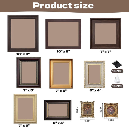 10 Pack Vintage Picture Frames for Wall or Tabletop Display Ornate Vintage Picture Frames Vintage Wall Art for Gallery Bedroom Living Room Antique Photo Frame for Wall Décor(Classic)