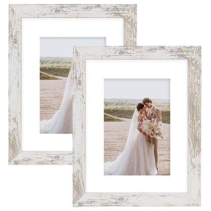 Hongkee 5x7 Picture Frame Set of 2, Real Glass and Wood Frame for Mat 4x6