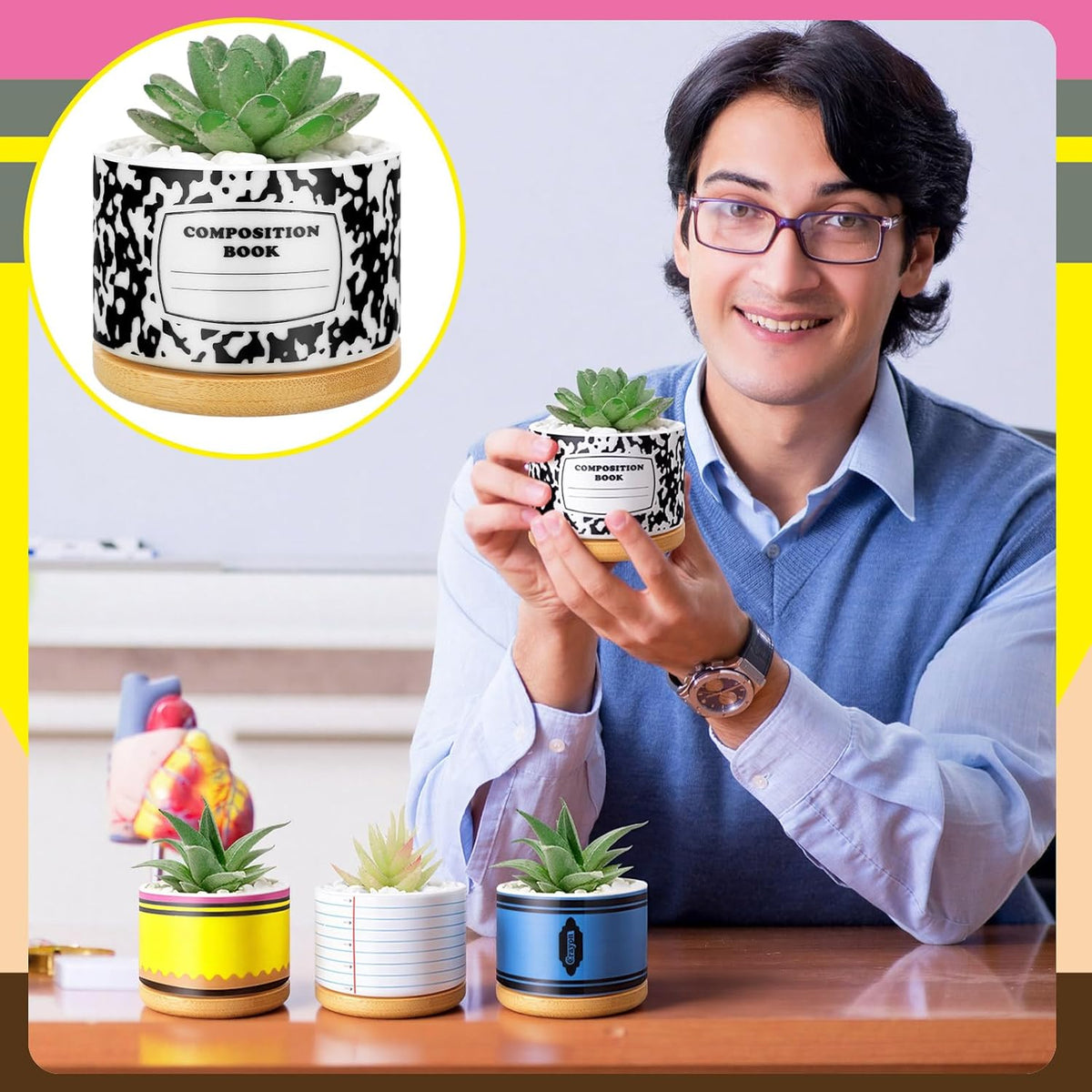 Remerry 6 Pcs Christmas Teacher Gifts Ceramic Succulent Plant Pot, Classic