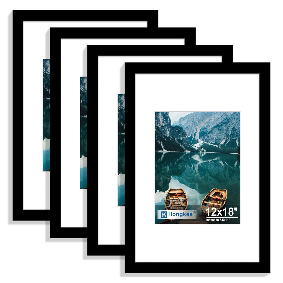 Hongkee 8x10 Picture Frame Set of 4, Real Glass and Wood Frame, 5x7 Mat
