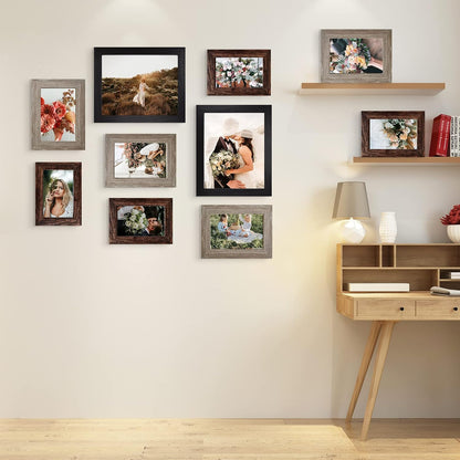 LUCKYLIFE Picture Frames Collage Wall Decor 10-Pack, Gallery Wall Frame Set with 8x10 5x7 4x6 Frames in 3 Different Finishes