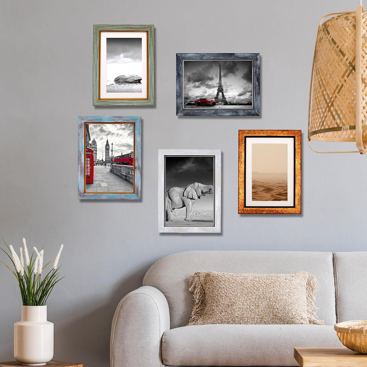 Fixwal 5x7 Picture Frame Set of 5 with Tempered Glass, Multicolor