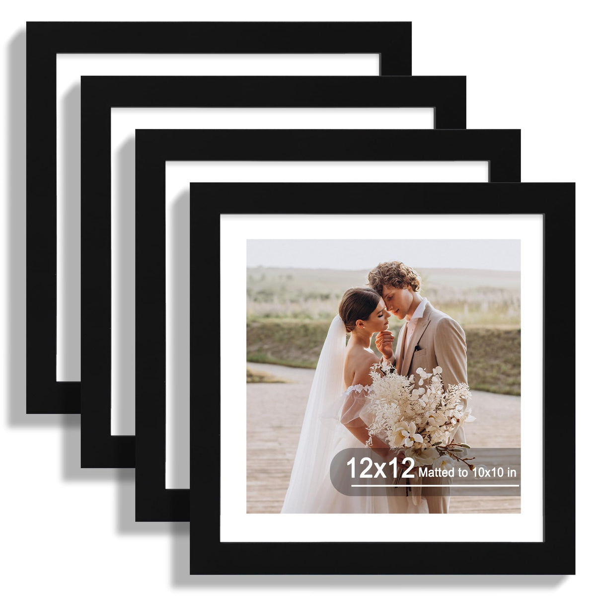 Hongkee 8x10 Picture Frame Set of 4, Real Glass and Wood Frame, 5x7 Mat