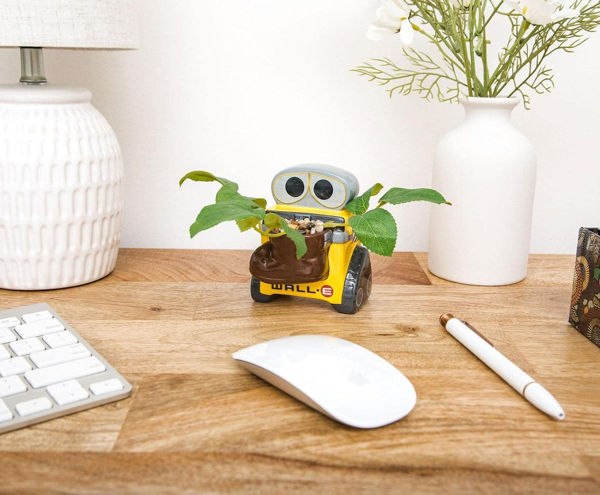 Silver Buffalo Disney Pixar WALL-E 4-Inch Ceramic Mini Planter with Artificial Succulent | Cute Small Flower Pot, Faux Indoor Plant for Desk Shelf