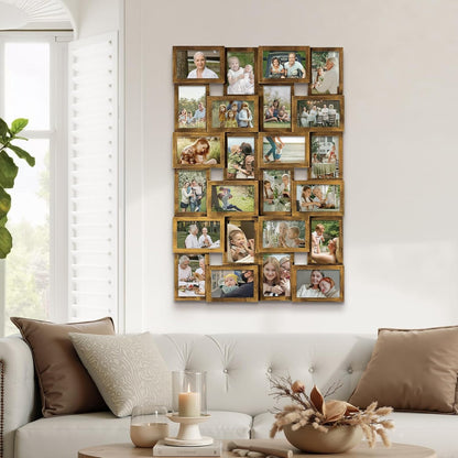 J.M.Deco Collage Picture Frames for Wall 24 Slots, Large Photo Frame Collage Wall Hanging for 4 x 6 Photo, Christmas Gift for Family or Friends - Retro Gold
