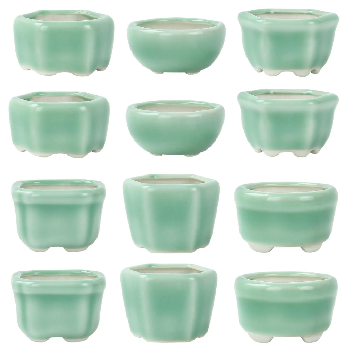 Bonsai Planter 1.8 inch (4.5cm) Mini Succulent Glazed Pots Set of 18 Green