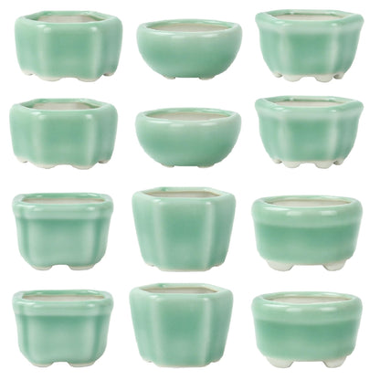 Bonsai Planter 1.8 inch (4.5cm) Mini Succulent Glazed Pots Set of 18 Green