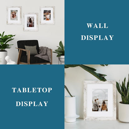 Hongkee 8x10 Picture Frame Set of 4, Real Glass and Wood Frame, 5x7 Mat