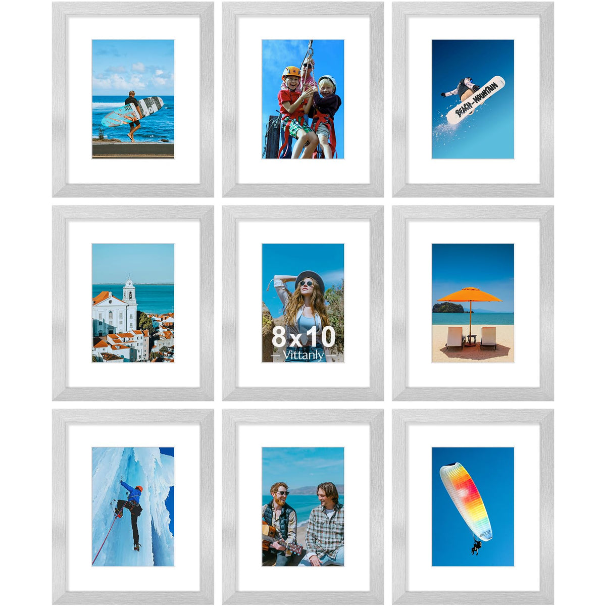 Vittanly 8x10 Picture Frames Set of 9 for Wall or Tabletop Display, Gold