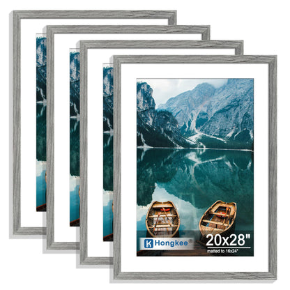 Hongkee 8x10 Picture Frame Set of 4, Real Glass and Wood Frame, 5x7 Mat