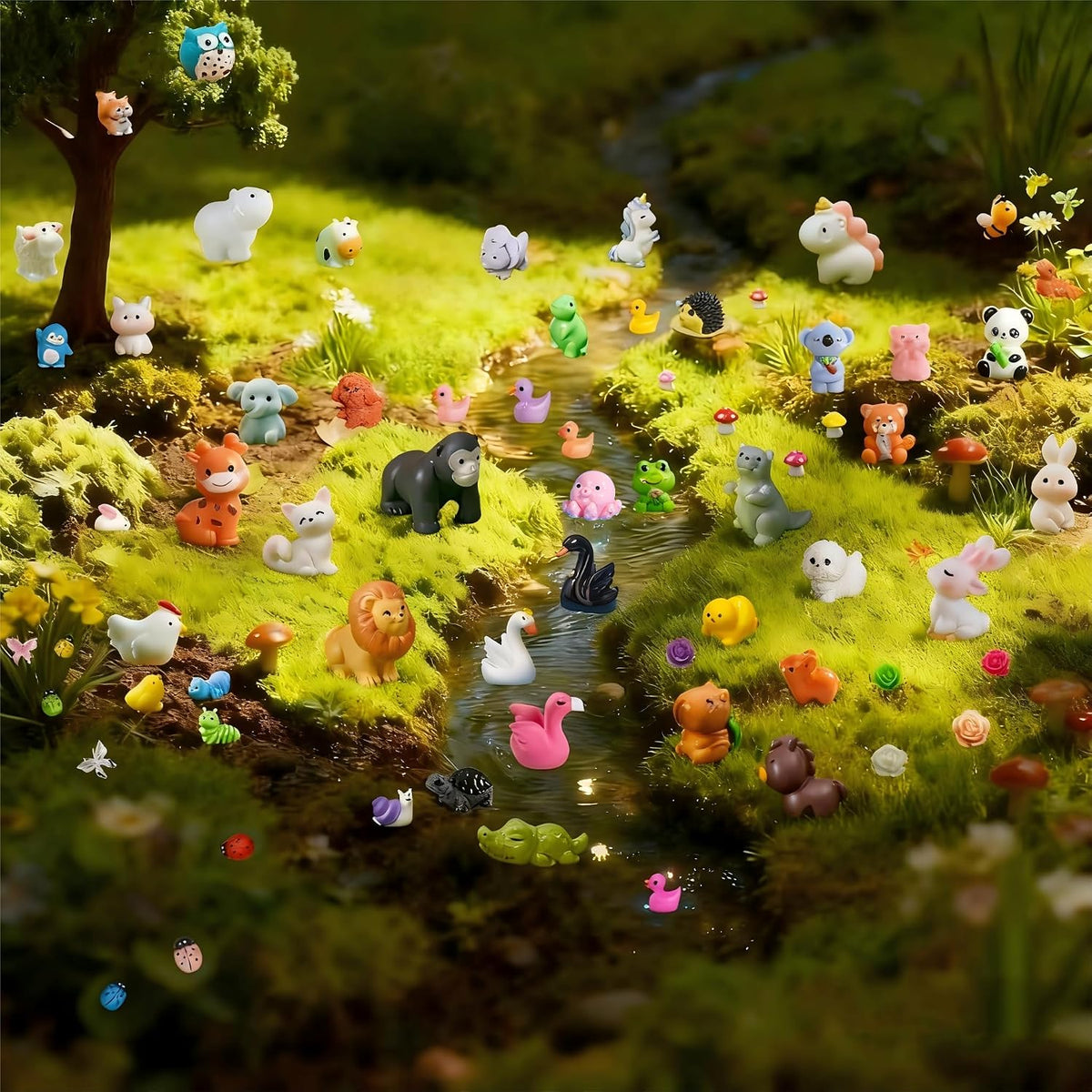 70pcs Mini Tiny Resin Animals for Fairy Garden Decor, Collectible, to Hide, Miniature Landscape, Dollhouse Accessories, Crafts Projects, Easter Scatter, DIY Terrarium(70 Styles)