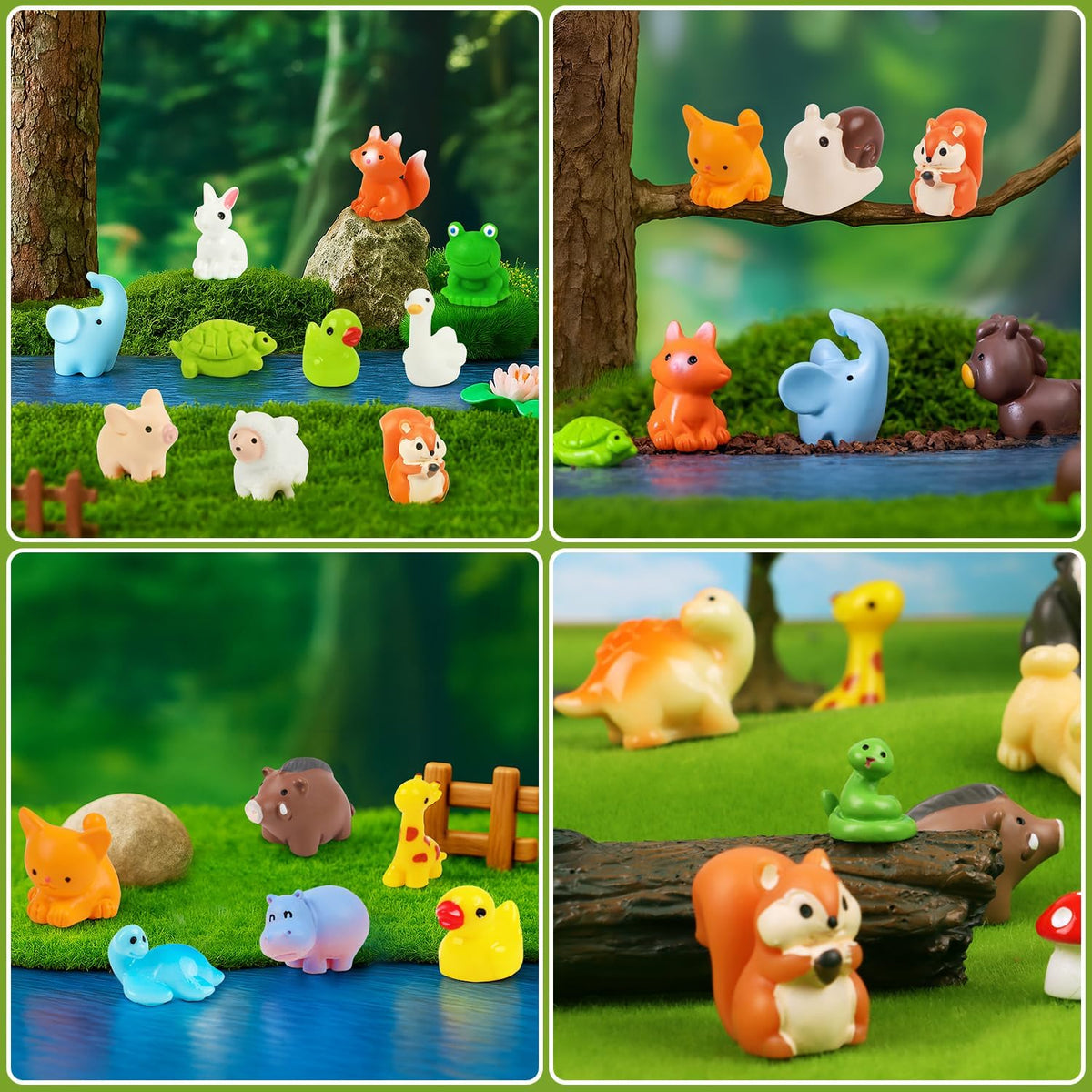 Mini Resin Animals Figures, 50PCS Tiny Resin Animal Miniature Figurines Garden Decor Micro Landscape Fairy Dollhouse Ornament for Fairy Garden, Dollhouse, Plant Pots, Bonsai Craft Decor