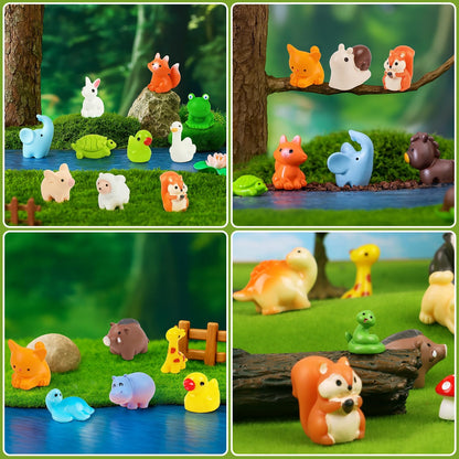 Mini Resin Animals Figures, 50PCS Tiny Resin Animal Miniature Figurines Garden Decor Micro Landscape Fairy Dollhouse Ornament for Fairy Garden, Dollhouse, Plant Pots, Bonsai Craft Decor