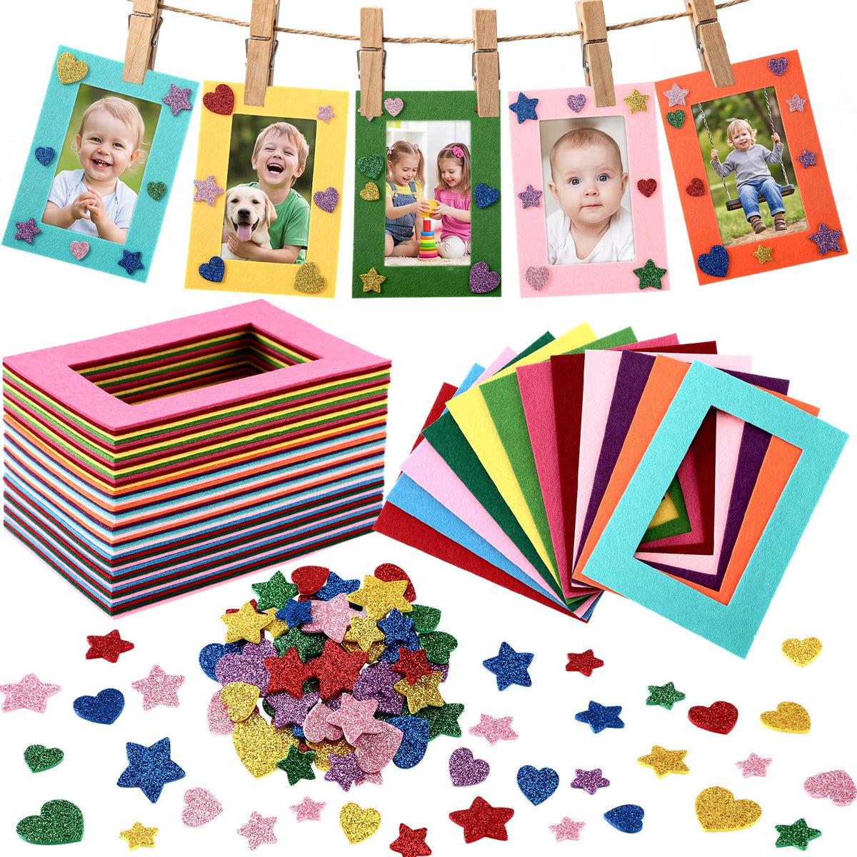 Jetec 24 Pieces Felt Craft Picture Frames with Stickers 4x6 in 12 Colors