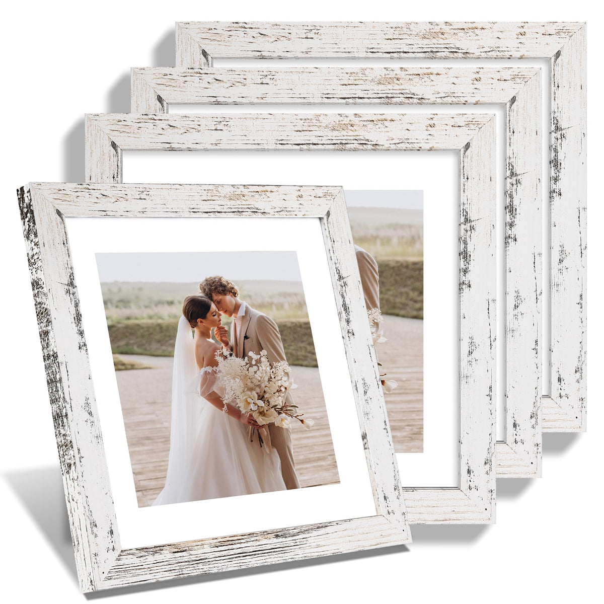 Hongkee 8x10 Picture Frame Set of 4, Real Glass and Wood Frame, 5x7 Mat