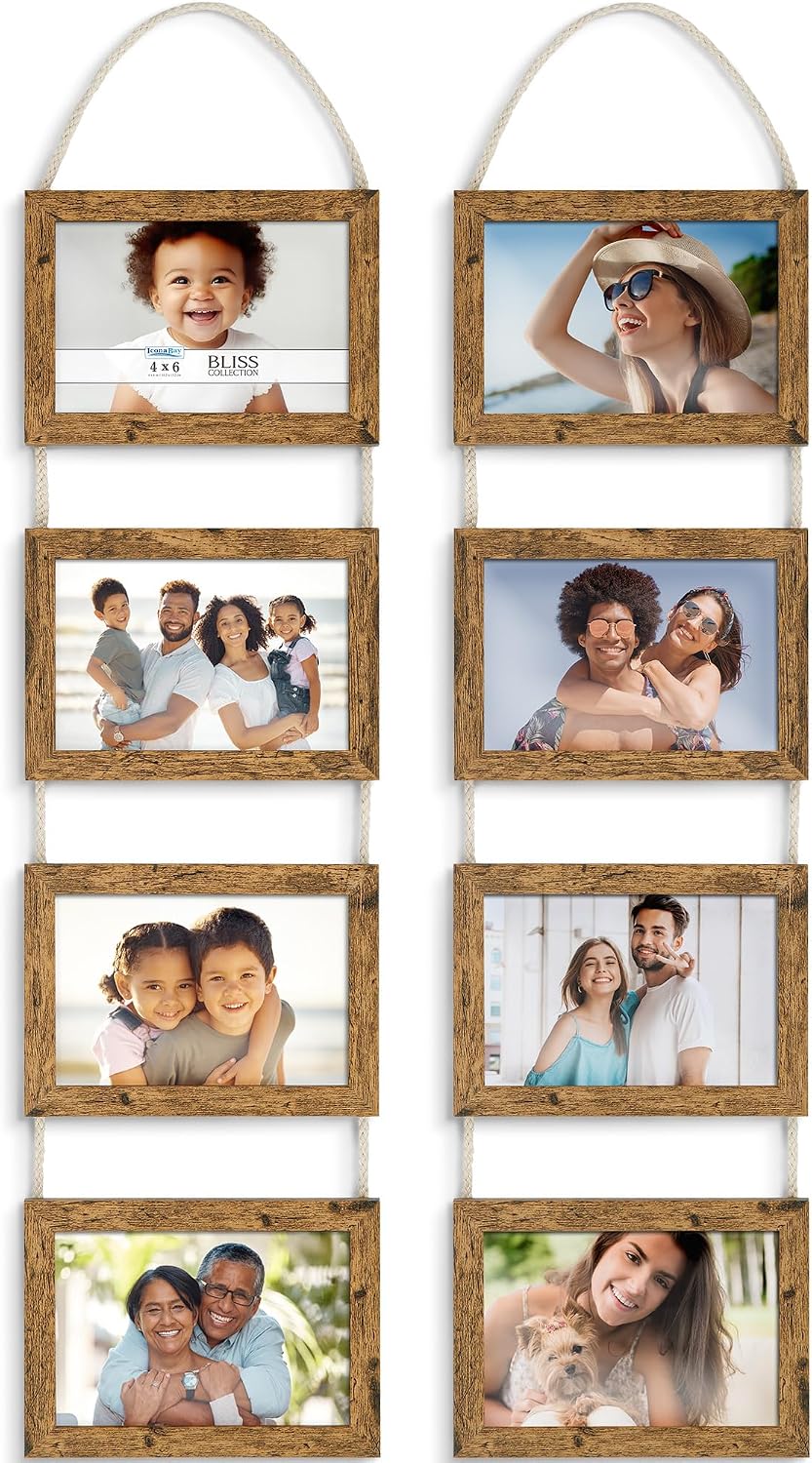 4x6 Hanging Picture Frames Collage with 8 Openings - Rustic Brown, 2 PK