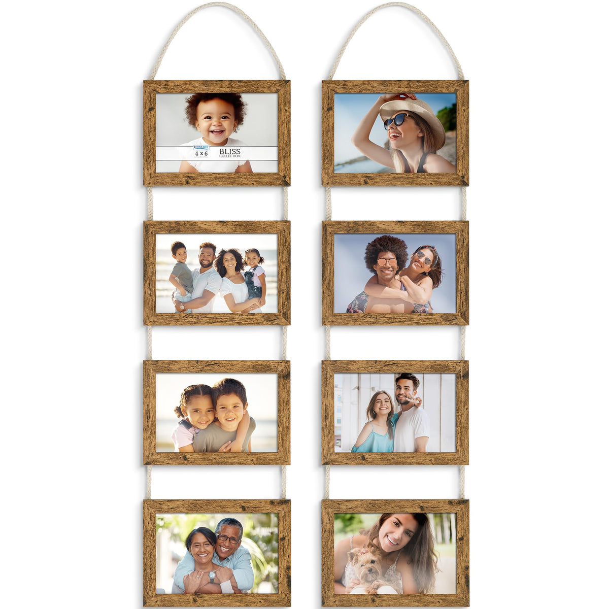 4x6 Hanging Picture Frames Collage with 8 Openings - Rustic Brown, 2 PK