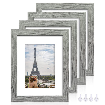 Hongkee 8x10 Picture Frame Set of 4, Real Glass and Wood Frame, 5x7 Mat
