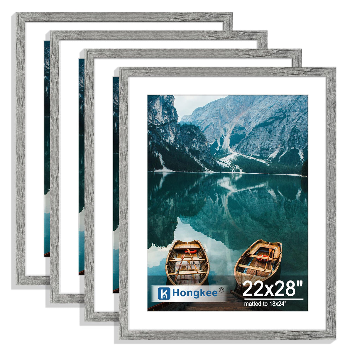 Hongkee 8x10 Picture Frame Set of 4, Real Glass and Wood Frame, 5x7 Mat