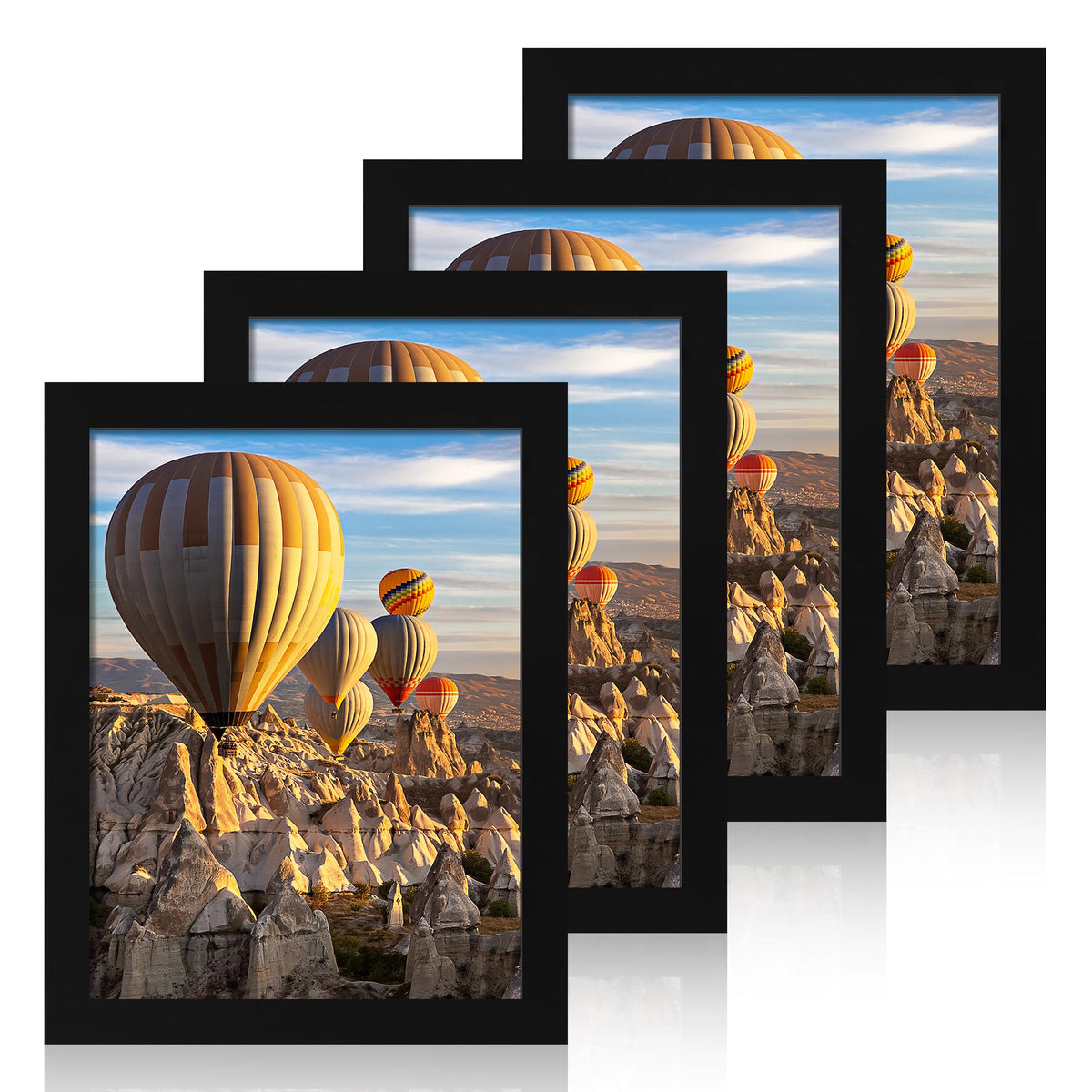 iRahmen 8x10 Picture Frame Set of 4, High Definition Real Glass Rustic Brown Frame, 8 x 10 Wood Photo Frames for Desktop Display and Wall Mounting
