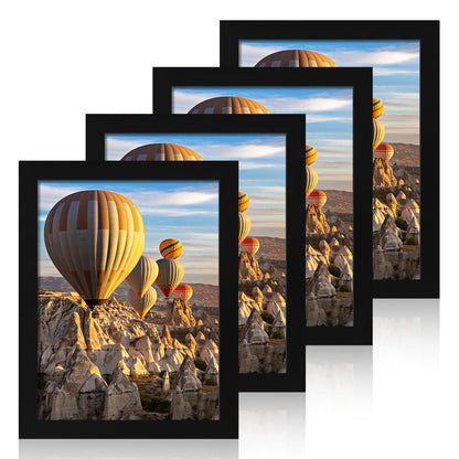 iRahmen 8x10 Picture Frame Set of 4, High Definition Real Glass Rustic Brown Frame, 8 x 10 Wood Photo Frames for Desktop Display and Wall Mounting