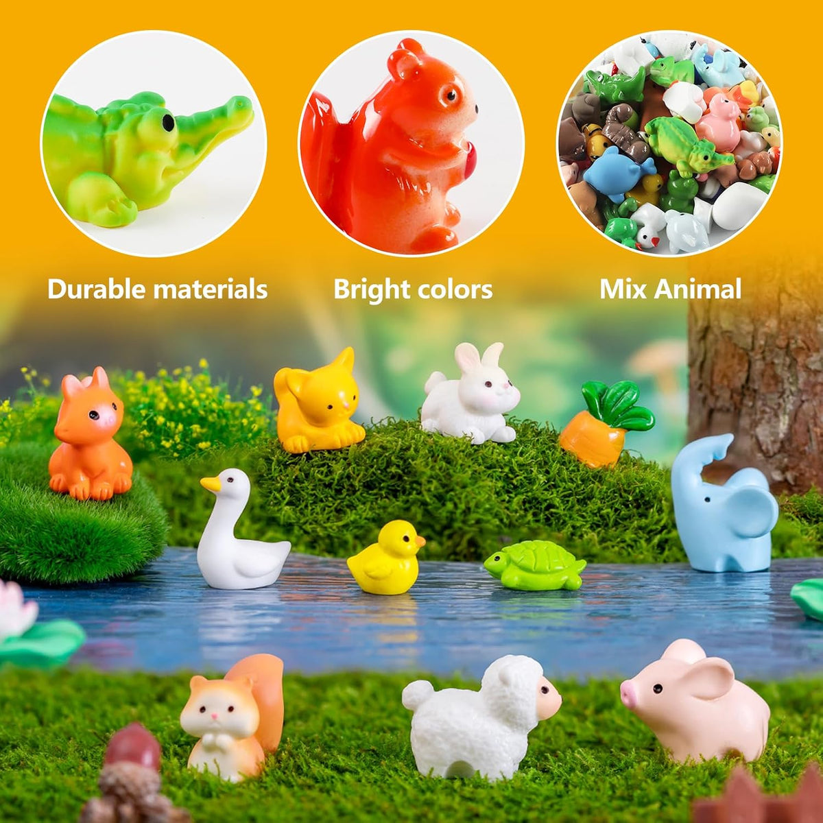 Prudiut 60 Pcs Mini Resin Animal Figures 60 Styles for Fairy Garden Decor