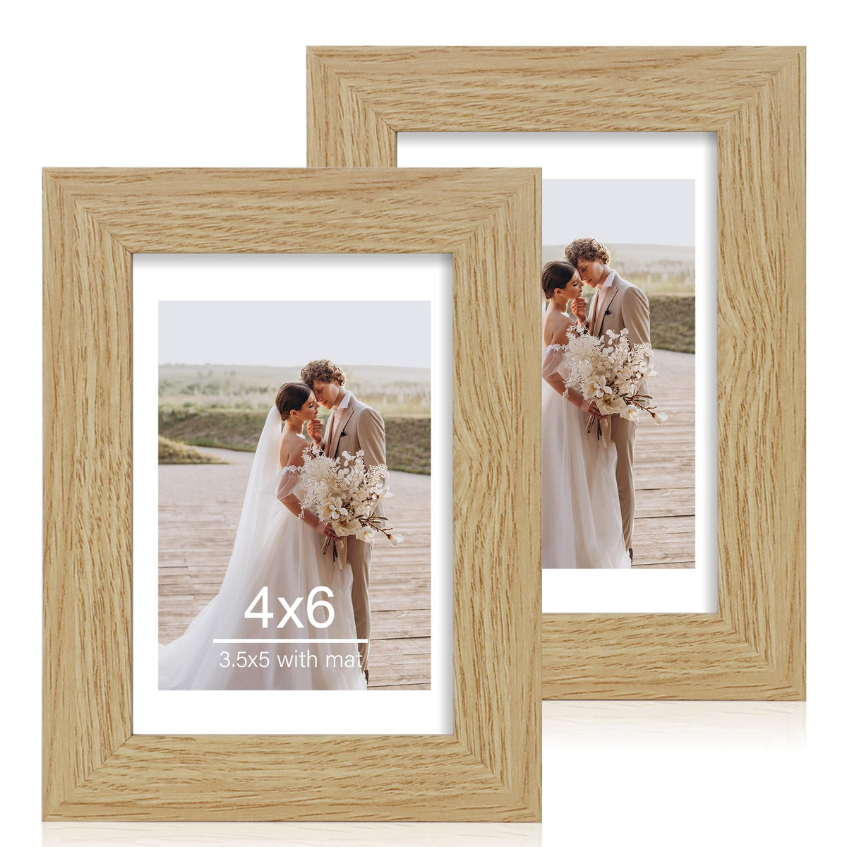 Hongkee 5x7 Picture Frame Set of 2, Real Glass and Wood Frame for Mat 4x6