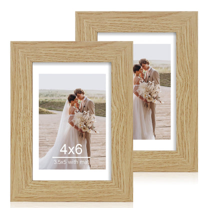 Hongkee 5x7 Picture Frame Set of 2, Real Glass and Wood Frame for Mat 4x6