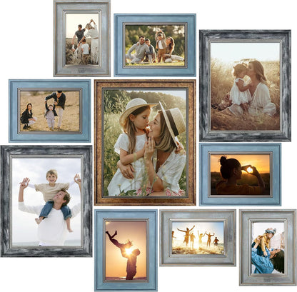 LUCKYLIFE Picture Frames Collage Wall Decor 10-Pack, Gallery Wall Frame Set with 11x14 8x10 5x7 4x6 Frames in 4 Different Finishes