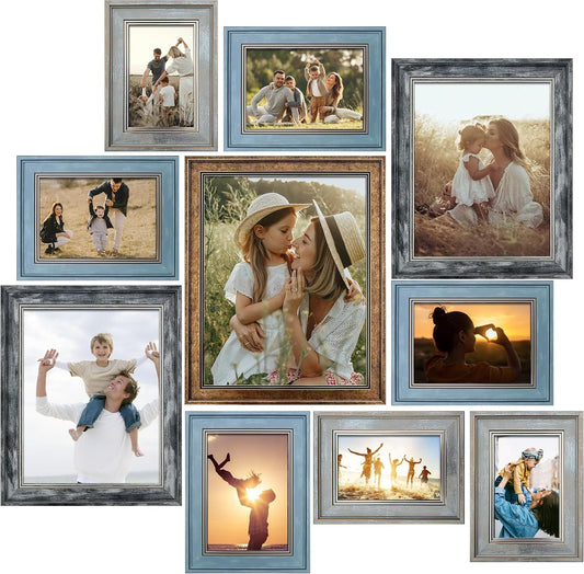 LUCKYLIFE Picture Frames Collage Wall Decor 10-Pack, Gallery Wall Frame Set with 11x14 8x10 5x7 4x6 Frames in 4 Different Finishes