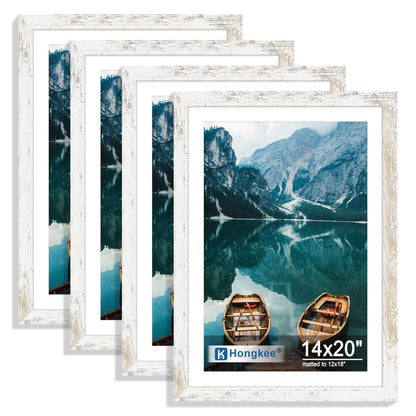 Hongkee 8x10 Picture Frame Set of 4, Real Glass and Wood Frame, 5x7 Mat