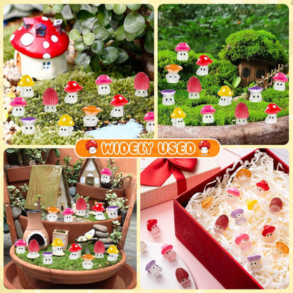 24pcs Mini Mushrooms Cute Resin Tiny Mushroom Figurines