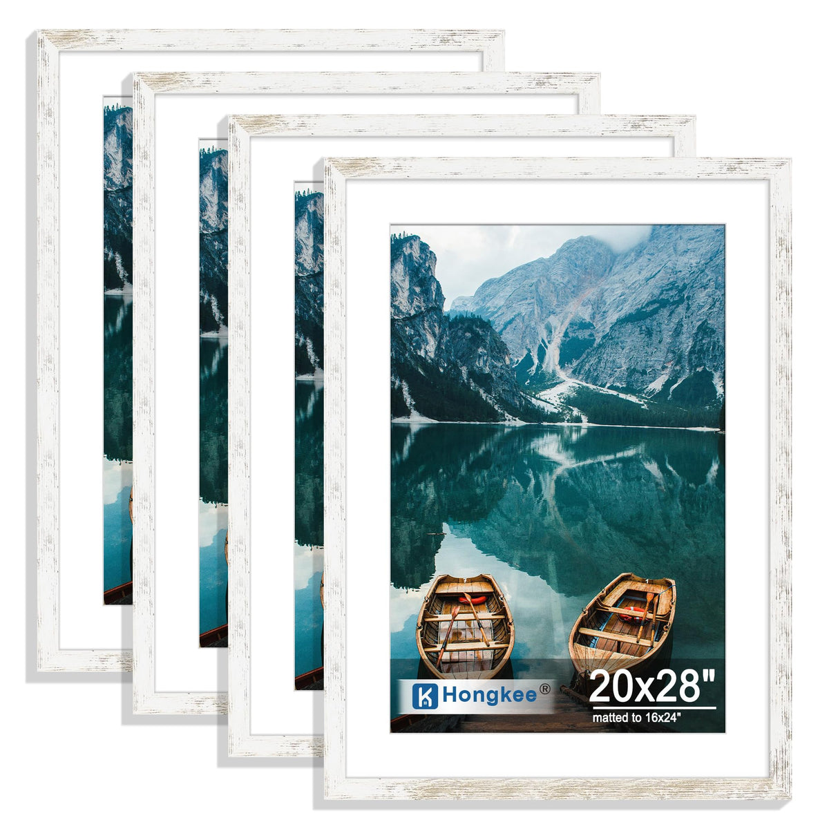 Hongkee 8x10 Picture Frame Set of 4, Real Glass and Wood Frame, 5x7 Mat
