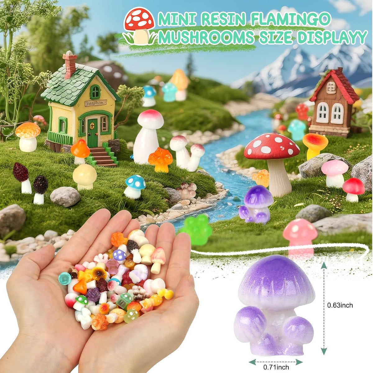 100pcs Mini Mushrooms Tiny Resin Mushrooms Miniature Little Small Mushroom Figures Bulk for for Micro Fairy Garden Landscape Aquarium Accessories Dollhouse Hide Crafts Decor