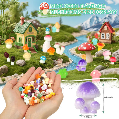 100pcs Mini Mushrooms Tiny Resin Mushrooms Miniature Little Small Mushroom Figures Bulk for for Micro Fairy Garden Landscape Aquarium Accessories Dollhouse Hide Crafts Decor