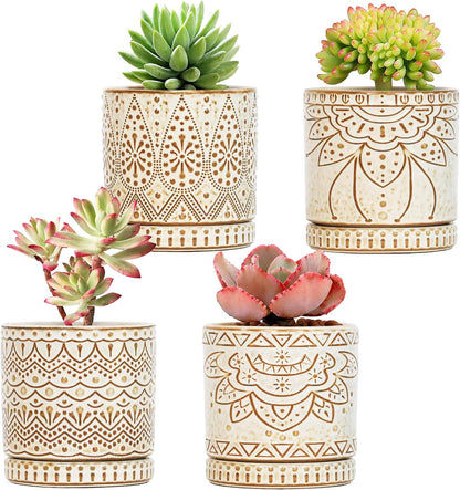 Gepege Ceramic Succulent Pots, 4 Inch Small Plant Pots with Drainage