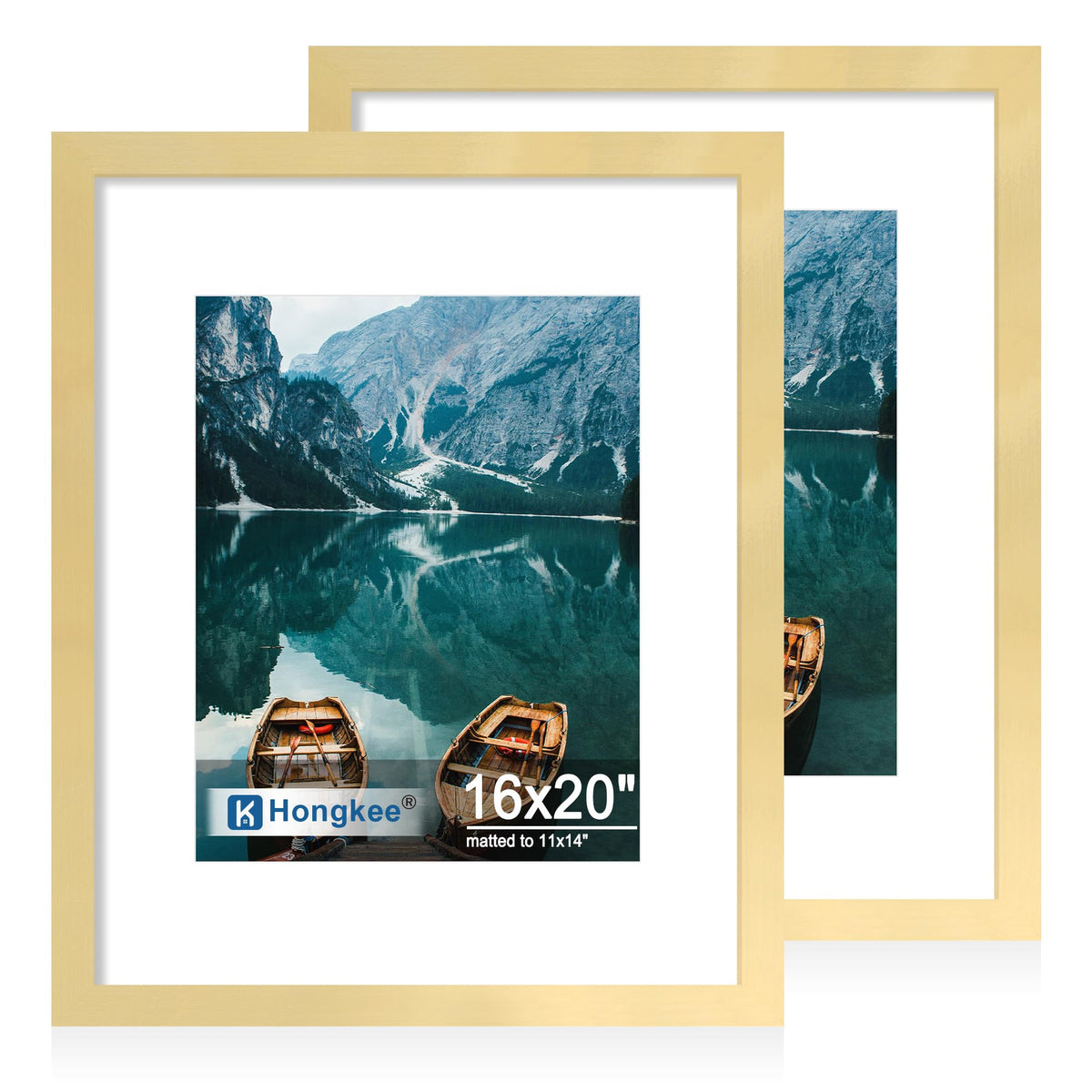 Hongkee 5x7 Picture Frame Set of 2, Real Glass and Wood Frame for Mat 4x6