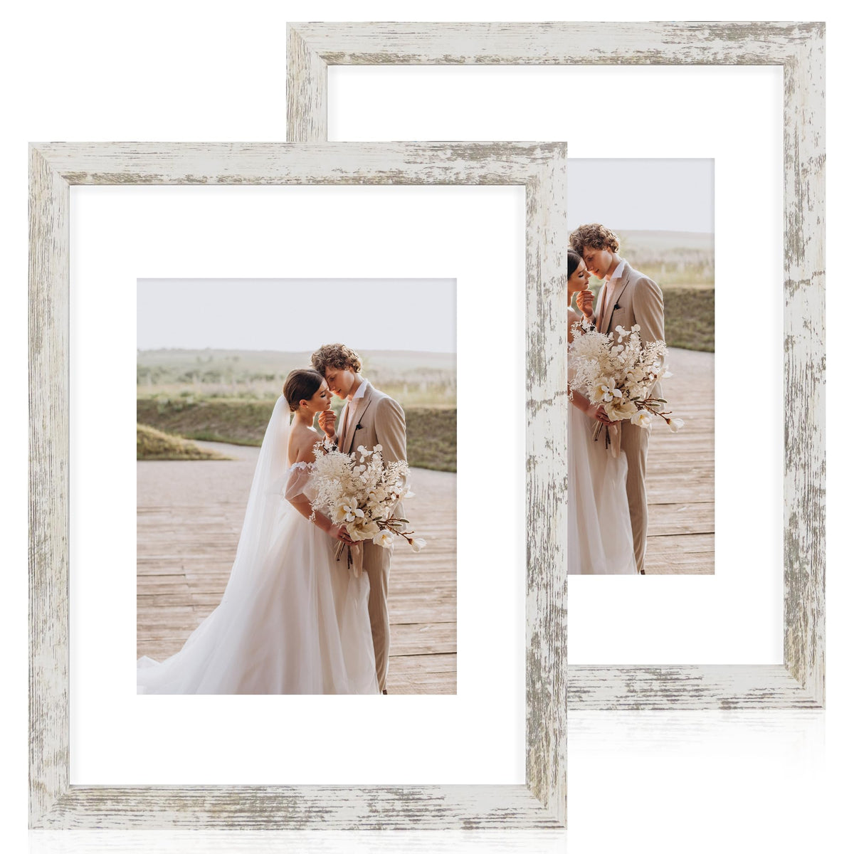 Hongkee 5x7 Picture Frame Set of 2, Real Glass and Wood Frame for Mat 4x6