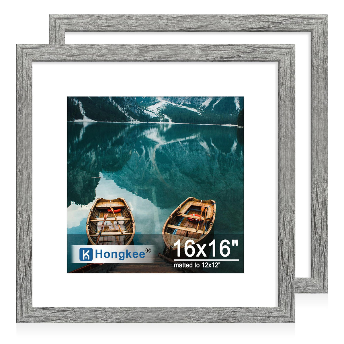 Hongkee 5x7 Picture Frame Set of 2, Real Glass and Wood Frame for Mat 4x6
