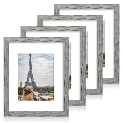 Hongkee 8x10 Picture Frame Set of 4, Real Glass and Wood Frame, 5x7 Mat