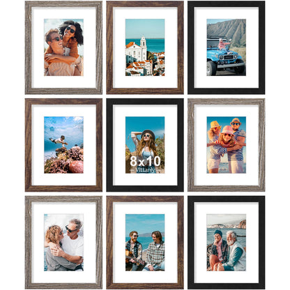 Vittanly 8x10 Picture Frames Set of 9 for Wall or Tabletop Display, Gold