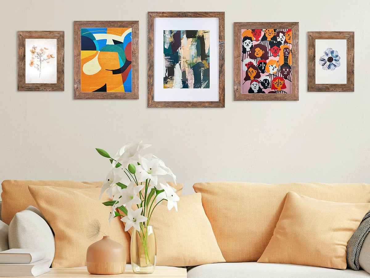 Califortree 5x7 Picture Frame - Can Display Photo 4x6 with Mat, Wood Frame with Shatterproof Plexiglass, Wall & Tabletop Display, Rustic Brown