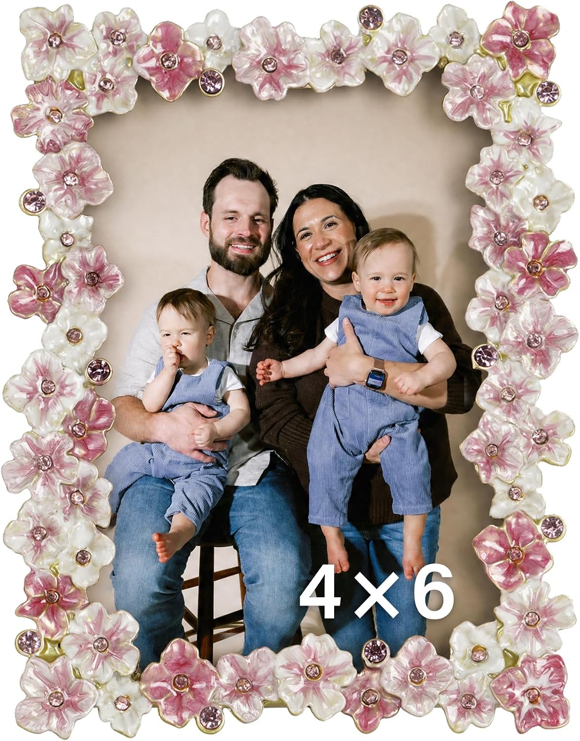 4x6 Pink Flower Picture Frame with Rhinestones
