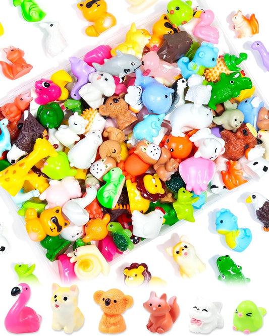 FIVEIZERO 56 Styles Mini Resin Animal Figurines Bulk, Unique Assorted Tiny Little Animals to Hide, Small Figures for Micro Fairy Garden, Party Favors, Dollhouse Crafts Decor