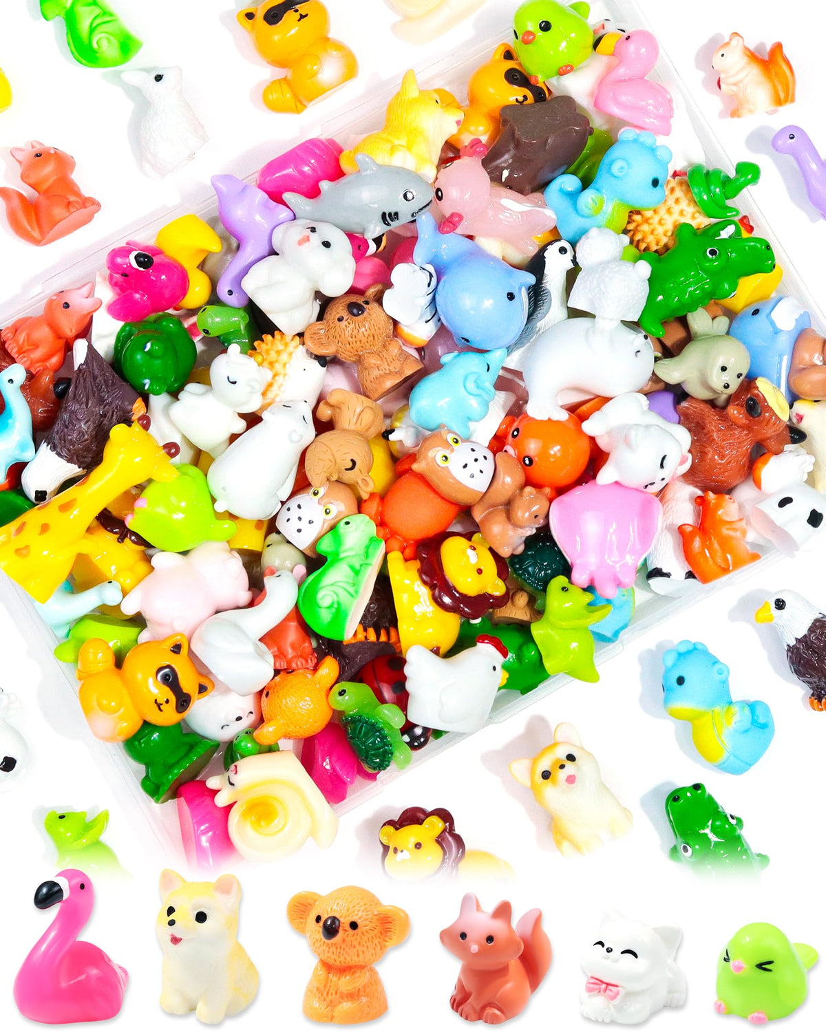 FIVEIZERO 56 Styles Mini Resin Animal Figurines Bulk, Unique Assorted Tiny Little Animals to Hide, Small Figures for Micro Fairy Garden, Party Favors, Dollhouse Crafts Decor