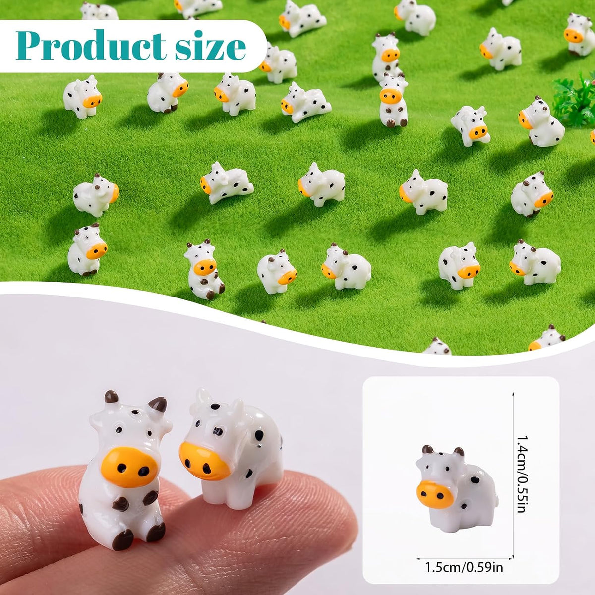 50 Pcs Mini Resin Cow Figurine Bulk Mini Cow Figurine Cake Decorations Cute Miniature Resin Sculpture Ornament Micro Landscape Office Garden Desk Party Tabletop Decor