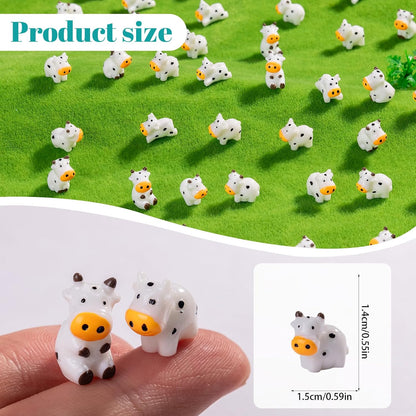50 Pcs Mini Resin Cow Figurine Bulk Mini Cow Figurine Cake Decorations Cute Miniature Resin Sculpture Ornament Micro Landscape Office Garden Desk Party Tabletop Decor